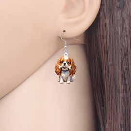 BAMAY Cavalier King Charles Spaniel Dog Earrings Cute Acrylic Dangle Dog Jewellery Charms King Charles Cavalier Gifts for women Mom Pet Owners (Orange)