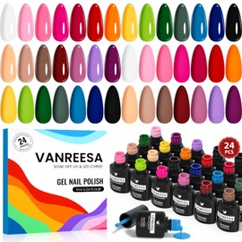 VANREESA 24 Pcs Gel Nail Polish Set, 21 Colors Gel Polish with Base Coat Glossy & Matte Top Coat Pink Red Orange Yellow Green Blue Purple brown Gel Polish Kit Nail Kit Gifts for Women