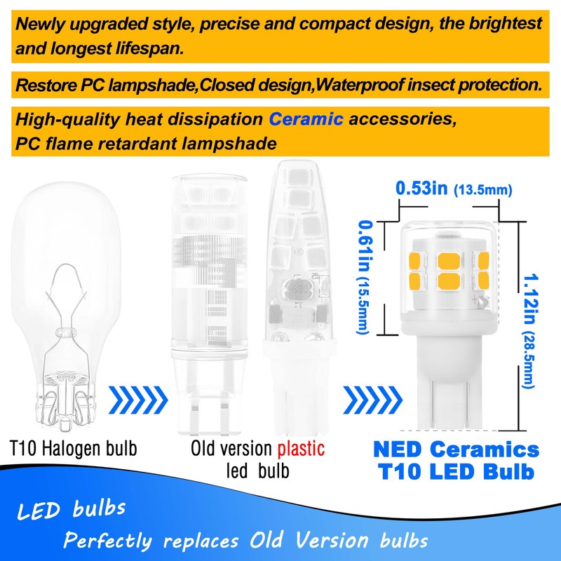 Heifymi T5 T10 LED Wedge Base Bulbs, 2700K Warm White