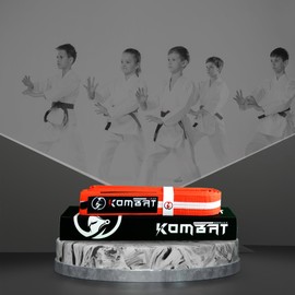 KOMBAT USA - Cinturones brasileños Jiu Jitsu de alta calidad para niños, cinturones BJJ de artes marciales para niños y niñas con rayas de clasificación BJJ, Blanco/Anaranjado, K4