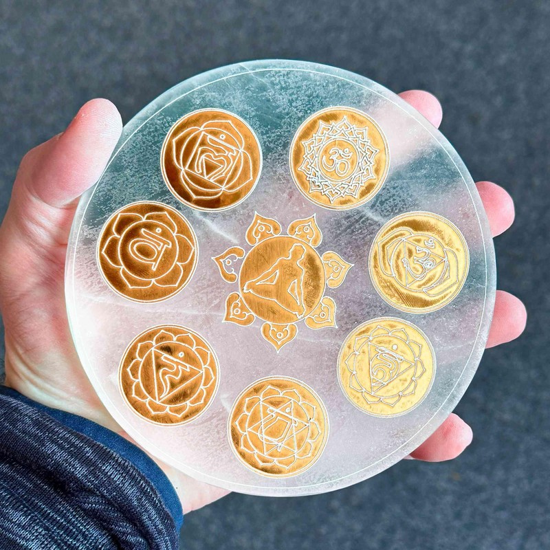 NKlaus Selenite Chakra Plate Ø 15cm - Engraved with 7