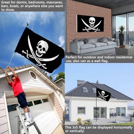 Pirate Jolly Roger Flag 4x6 Outdoor Double Sided- Heavy Duty Beach Decor Jack Rackham Skull Bones with Cross Knife Flags with 2 Brass Grommets 4 Rows Stitched