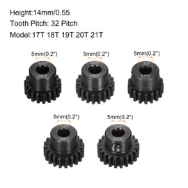 Rebower 5Pcs 32P Steel Pinion Gear Set 17T 18T 19T 20T 21T for 5mm Shaft Hardened Steel Pinion Gear with Screws and Hexagonal Wrench for RC Motor