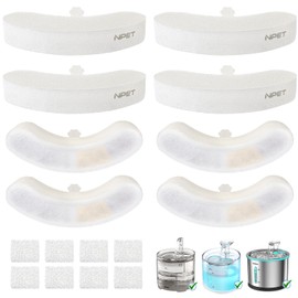 NPET Upgraded Design 8 Pack Replacement Filters for WF050/WF100 Cat Water Fountain and WF210 Stainless Steel Pet Water Fountain Cat Water Dispenser