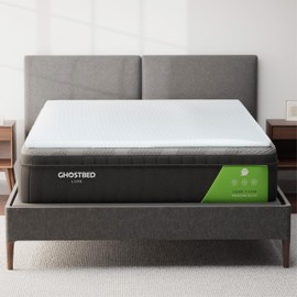 Ghostbed Firm Foam with Cover Mattress Topper, Queen 1.5 Inch Polyurethane Foam Firm Mattress Topper Queen for Back Pain, Durable and Easy to Install & Remove, Made in USA | CertiPUR-US Certified