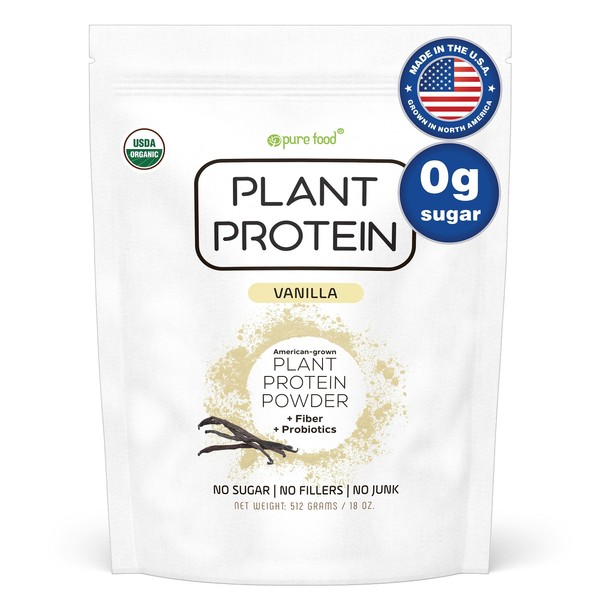 Pure Food: Plant Based Protein Powder with Probiotics | Organic, Clean, All Natural, Vegan, Vegetarian, Whole Superfood Nutritional Supplement with No Additives | Keto (Vanilla)