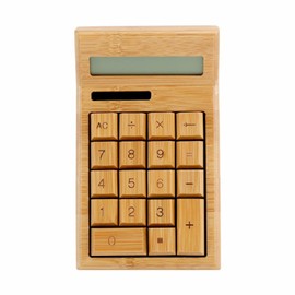 Omio Handcrafted Natural Bamboo Wooden Solar Calculator Standard Function Desktop Calculator with 12-Digit Large Display