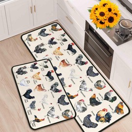 Farmhouse Rooster Kitchen Rugs and Mats Set of 2, Seasonal Holiday Cooking Sets Washable Non-Slip Floor Mats for Home Kitchen Decor 17"x47"+17"x30"