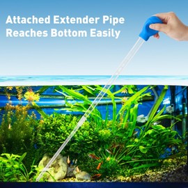 Depeew 27.7IN Extra Long Turkey Baster for Aquarium, 50ml Aquarium Water Changer Siphon for Fish Tank Cleaning, Waste Remover for Aquarium, Blue
