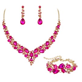 EVER FAITH Statement Necklace Earrings and Bracelet Set for Women, Austrian Crystal Drop Cluster Jewellery Set, Clear Silver Tone, No Gemstone