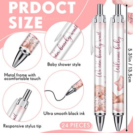 Chuangdi 24 Pcs Baby Shower Ballpoint Pens Favors Bulk Retractable Ballpoint Pen Black Ink with Baby Shower Gifts for Guests School Supply(Pink Bear)