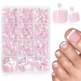 Bellelfin Pink Press on Toenails White French Tips Toe Nail Press ons Short Square Toe Press on Nails Glossy Toenail Press ons, 240pcs Toe Nail Tips Short Toe Nails Press on