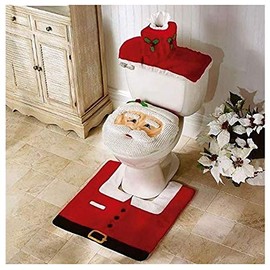 Rayinblue Christmas Decoration Novelty 3pc Christmas Festive Toilet Seat Cover, Tank & Rug Bathroom Decoration Set (Santa Claus)
