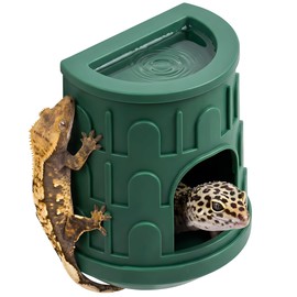 Fischuel Wall Mount Reptile Hide Cave with Food Bowl for Terrarium Habitat Setup, Cute Hide with Treats Bowl, Essential and Safe Hideout for Gecko, Spider, Lizard, Hamster, Crab
