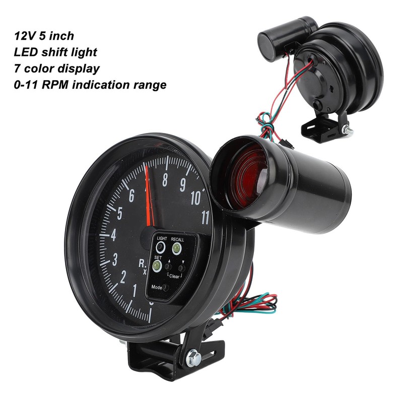 Headerbs Car Pointer Tachometer 12V 5" LED Switch Light 7