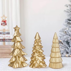 Figuritas de Árbol de Navidad Dorado de Mesa Juego de 3 Pequeños Árboles de Navidad de Resina Figurina Decoración del Hogar Árboles de Navidad Decorativos para Mesa Decoraciones Interiores Elegantes