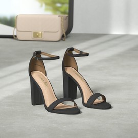 DREAM PAIRS Womens Hi-Chunk High Heel Pump Sandal Black Nubuck - 9