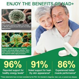 Suplementos NAD para mujeres, 120 piezas NAD+ suplemento para antienvejecimiento y regeneración celular, apoya la energía celular, cerebro, músculo, t