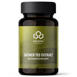 edubily nutrition® Green Tea Extract - 250 mg EGCG per Capsule, Equivalent to 5 Cups of Green Tea - Almost Caffeine-Free - No Additives - 60 Capsules in Brown Glass