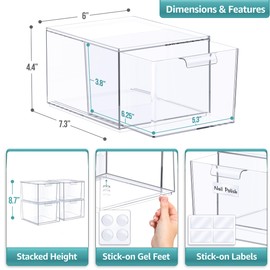 Sorbus Stackable Acrylic Drawers - Clear Make Up Organizers for Vanity - 4 Plastic Storage Bins for Room Decor, Bathroom Organization and Storage, Office Supplies, Makeup Drawer Organizer, Undersink