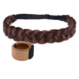 TOECWEGR 3 Strands Synthetic Hair braided Headband Classic Chunky Plaited Elastic Stretch Hairpiece braid headband - Lady makeup headwear (Color 18T)