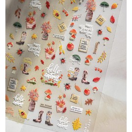 Fall Nail Stickers for Nail Art Thanksgiving Day Nail Art Sticker Autumn Maple Leaves Nail Decals Mushroom Ladybug Stickers for Nails Design Self Adhesive Nails Supplies for Women Girls 1 Sheet