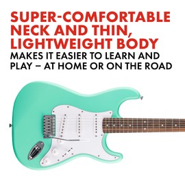 Fender Squier Debut Series Stratocaster Electric Guitar, Beginner Guitar, 2-Year Warranty, Includes Free Lessons, Sea Foam Green with Satin Urethane Finish
