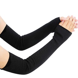 Lemoyoung Women's Cashmere Warm Long Fingerless Gloves Winter Arm Warmer (Black)