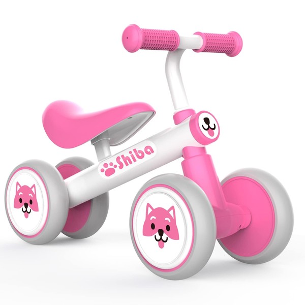 Wdmiya Baby Balance Bike Toys for 1 Year Old Girls Gifts, 10-36 Months Toddler First Bike with No Pedal, 4 Silence Wheels & Soft Seat, One Year Old Girl Birthday Gift for Christmas (Pink Shiba Inu)