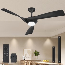 GAOMON 52" Black Ceiling Fan with Lights Remote Control 3CCT Dimmable 7 Speeds Reversible Noiseless Modern Dc Motor Ceiling Fan for Kitchen, Living Room, Farmhouse, Patios, Outdoor Indoor