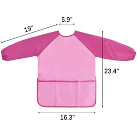 Kopokita Kids Art Smock, Kids Painting Apron, Waterproof Children Artist Smock with Long Sleeve with 3 Pockets for Toddlers Age 2-6 (Pink)