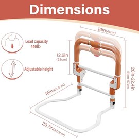 Foldable Bed Guard, Bed Rails for Elderly Adults, Adjustable in Three Heights and Equipped with a Storage Pocket, Suitable for the elderly, those with limited mobility (Without Leg)