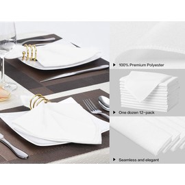Surmente 17-Inch Polyester Cloth Napkins for Weddings, Banquets, or Restaurants (1-Dozen) (White)