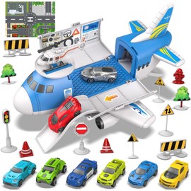 kramow Toy from 3 years, boys, 21-in-1 plane toy, car toy set, toy cars for 2 years, play mat and signpost, ideal toy gift for children from 3 years