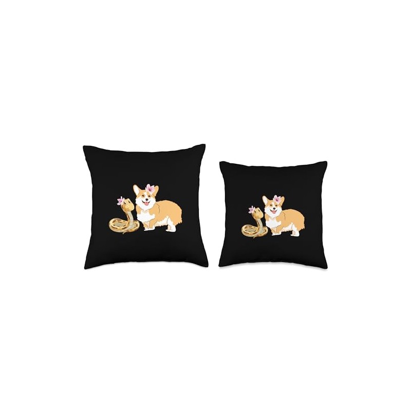 Funny Japanese Corgi Snake Art Throw Pillow