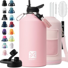 DYSANKY 1 Gallon Water Bottle Insulated | Thickened Stainless Steel Vacuum Metal Water Jug | Portable Sports Large for Gym and Hiking with Straw, Carrier Bag, Handle Strap | BPA-Free 128 oz