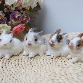 BWESOO White Mini Simulation Rabbit Plush, Cute Plush Rabbit Rabbit Miniatures Stuffed Animal Figurines, Rabbit Home Party Decors Model Gift Miniatures Decorations