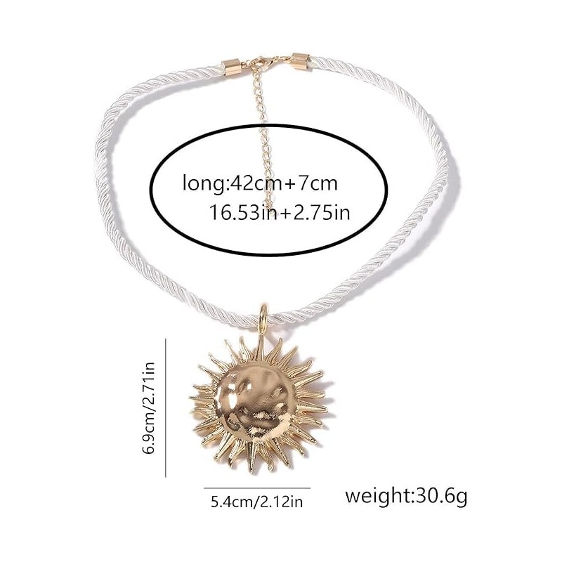 DIONFEI Exquisite Gold Sun Pendant Beige Rope Necklace - Retro