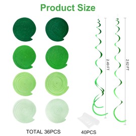36Pcs Green Hanging Swirl Decorations Ombre Green Felt Swirl Streamer Spiral Ceiling Garland for Spring Summer Birthday Wedding Baby Shower Graduation Christmas St Patrick's day Holiday Party Supplies