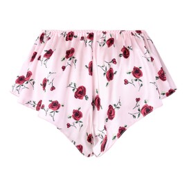 Satini Women's Satin Fluted French Skirt Shorts Knickers Briefs Panties (Baby Pink - Red Roses, XL)