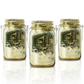 Fantado (6-Pack) Fantado Regular Mouth Gold Mercury Glass Mason Jar with Handle, 16oz /