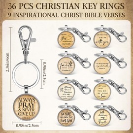 Fumete 36 Pcs Christian Keychain Bulk Bible Verse Religious Keychain Scripture Quote Inspirational Gifts Supplies for Men Women (Silver)
