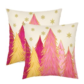 Pink Christmas Pillow Covers 18x18 Inch Set of 2 Santa Tree Gold Snowflake Xmas Decorative Square Throw Pillows For Couch Winter Holiday Pillow Cases Farmhouse Home Decor For Sofa Porch Outdoor
