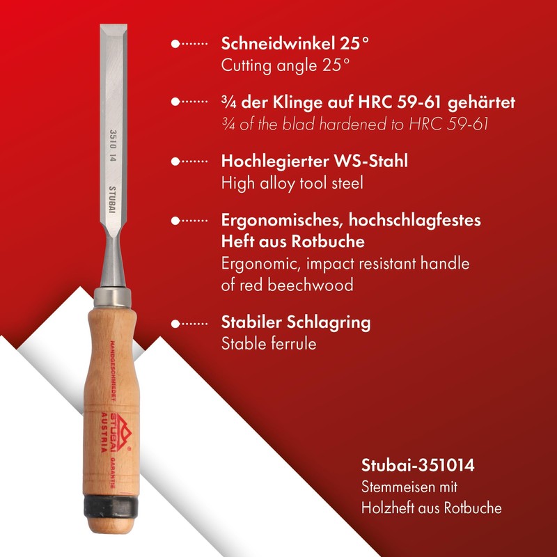 Stubai 351014 14 mm Wood Chisels - Red/Beech
