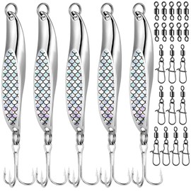 Realure 5 Piece Fishing Lure Set, Metal Blinker Fishing Lure Set with 20 Fishing Swivel Carabiners, Trout Blinker Fishing with Triple Hooks, Spinner Bait for Saltwater, Freshwater Trout, Bass, Salmon