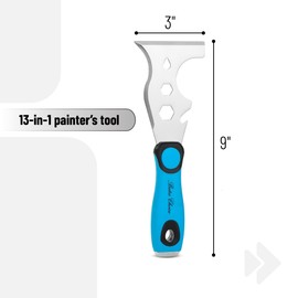Bates- Paint Scraper, 13 in 1, Painters Tool, Rubber Handle, Paint Scrapers for Wood with Metal Hammer End, Painters Tool, Painters Knife, Paint Scraper for Painting, Putty Knife, Metal Scraper