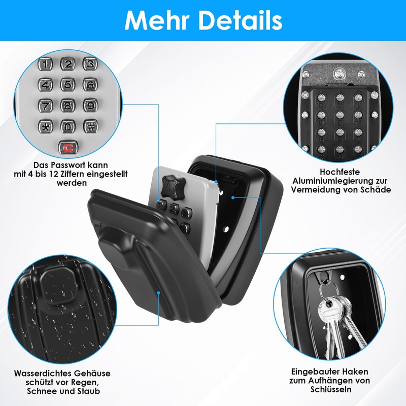 Key Safe with Number Code, Professional 12 Digit Key Safe
