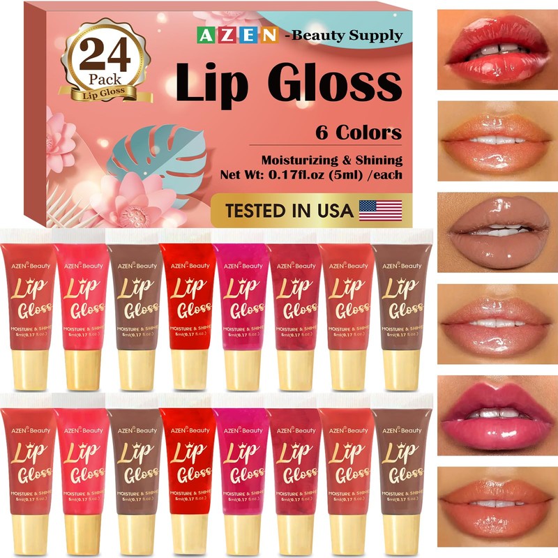 AZEN 24 Pack Lip Gloss Set, Color Lip Oil for