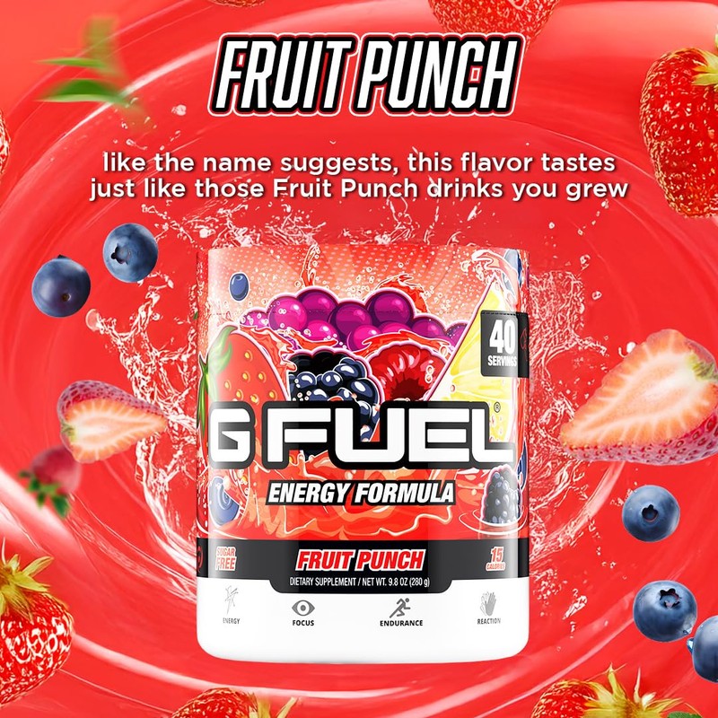 G Fuel Fruit Punch Energy Drink Powder, Pre Workout Caffeine