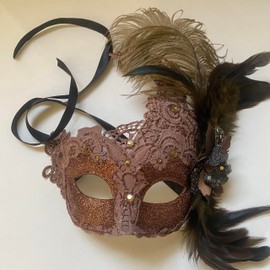 Brocade Lace Masquerade Ball Mask Burlesque Mardi Gras Birthday Prom Wedding Party (Brown)
